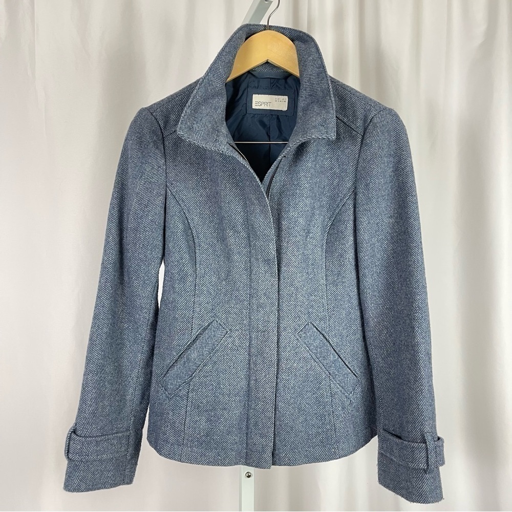 Esprit Size 8 Wool Blend Retro Collared Peacoat Utility Jacket Fall Winter Warm